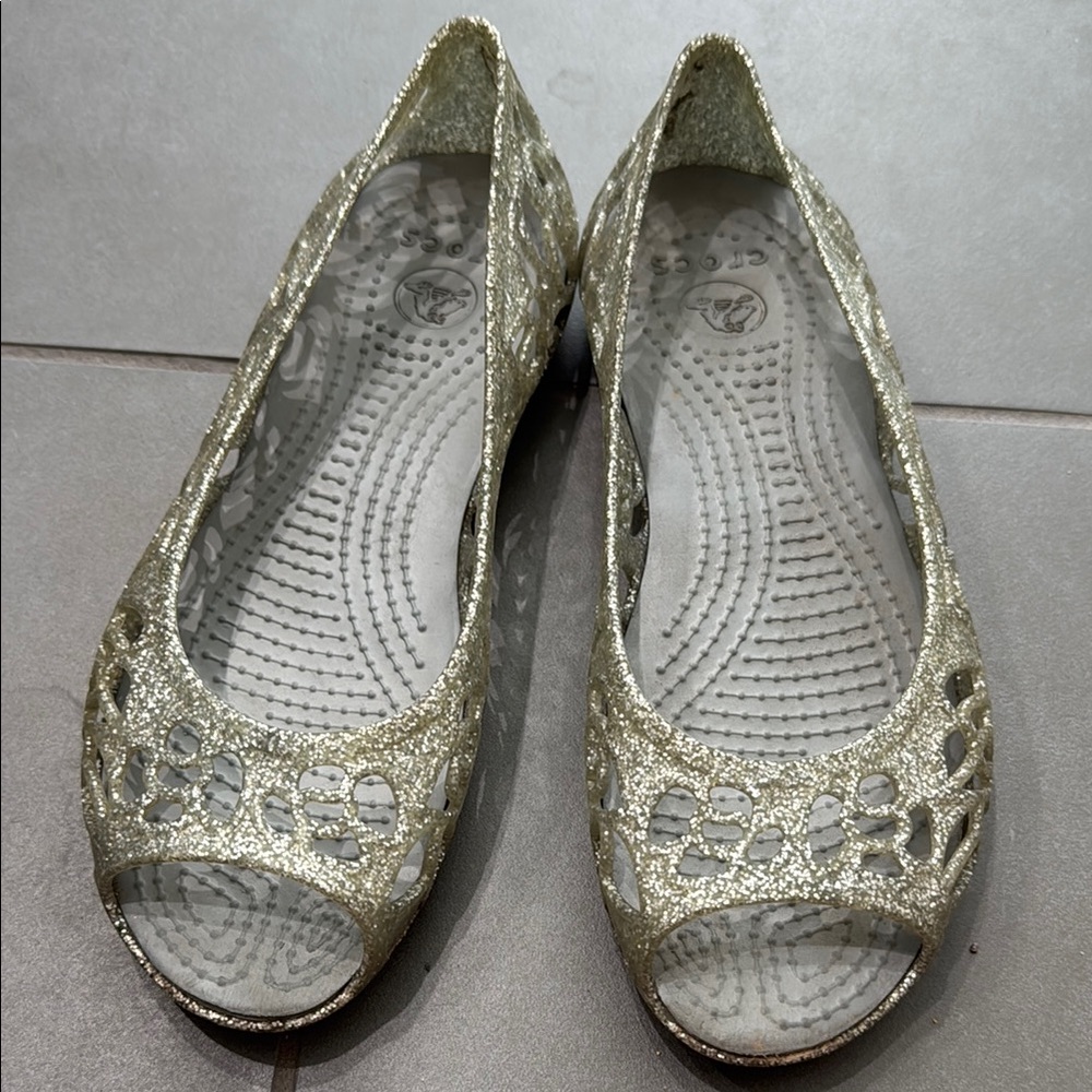 CROCS Glittery Silver Kids Sandals J2